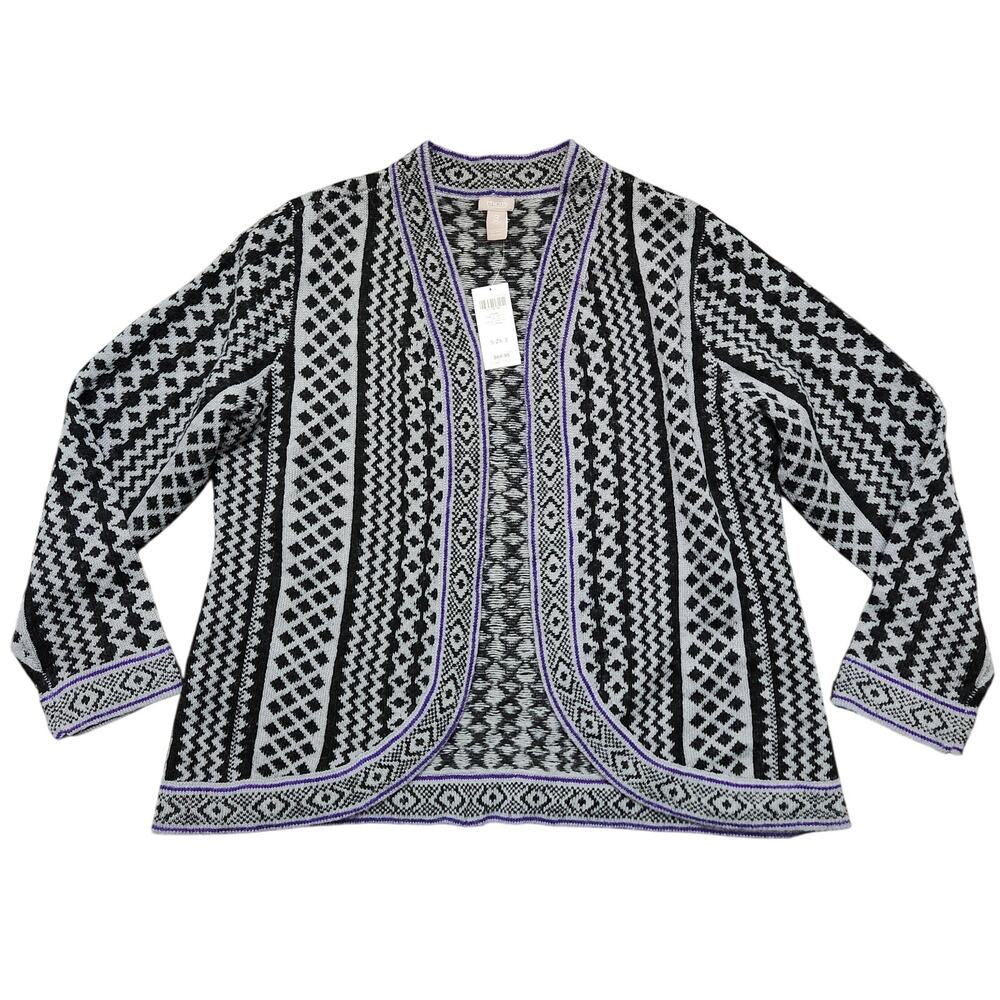 NWT Chico's Fair Isle Wool Blend Open Front Cardigan Size Chico's 3 US 16